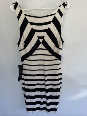 bebe Black and White Striped Midi Dress